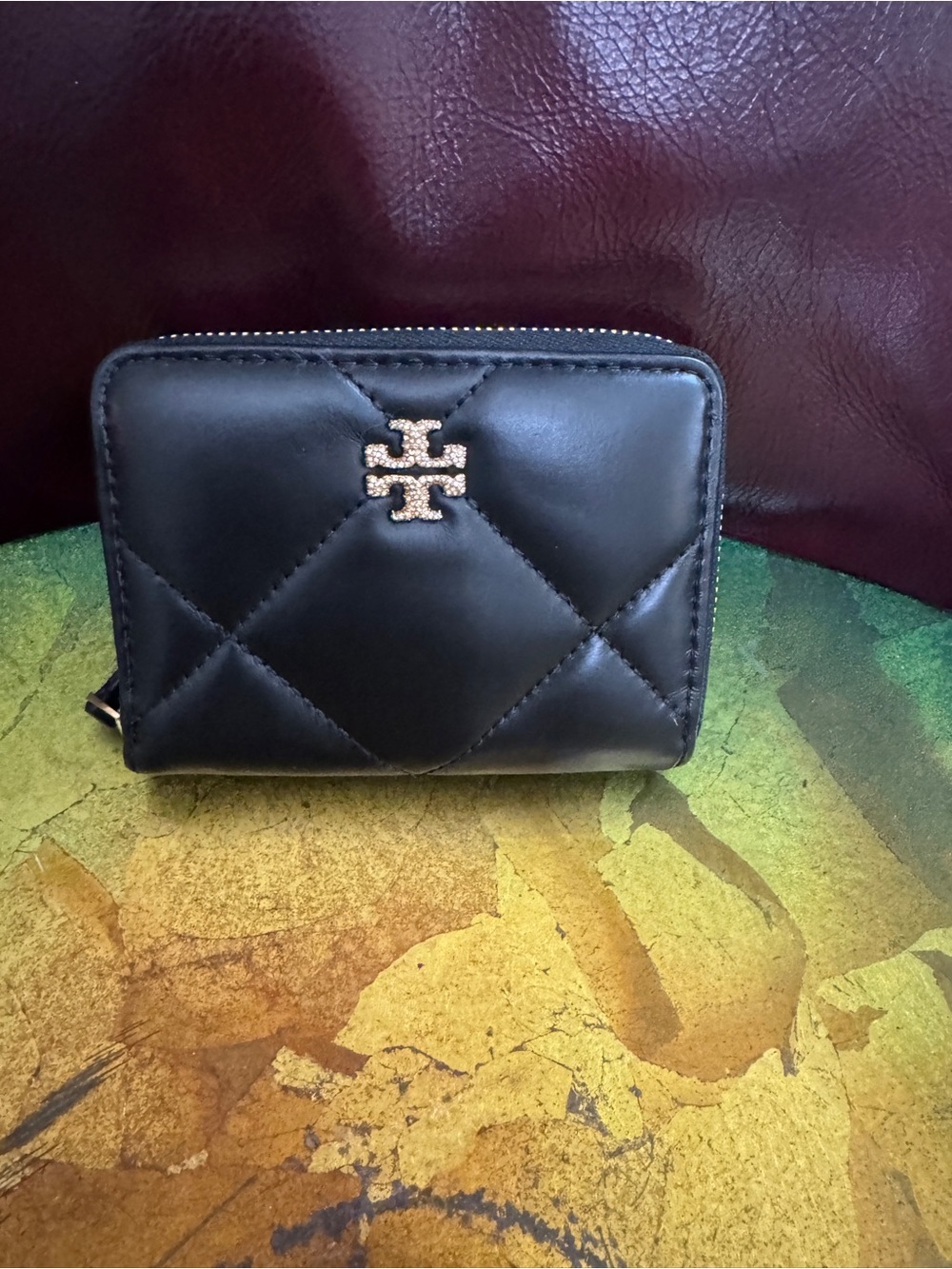 Kira Diamond quilt pave Logo Bi - fold wallet